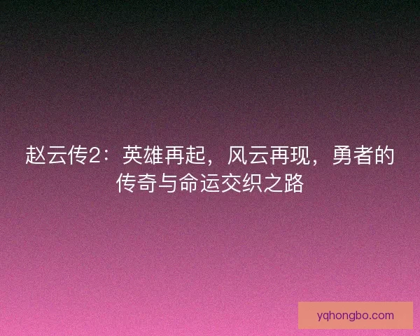 赵云传2：英雄再起，风云再现，勇者的传奇与命运交织之路