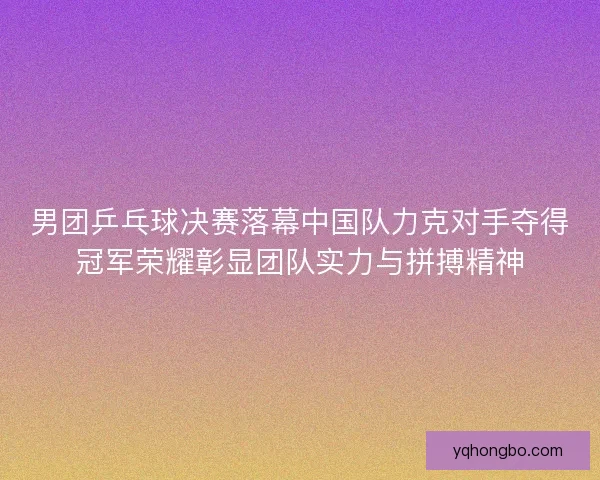 男团乒乓球决赛落幕中国队力克对手夺得冠军荣耀彰显团队实力与拼搏精神